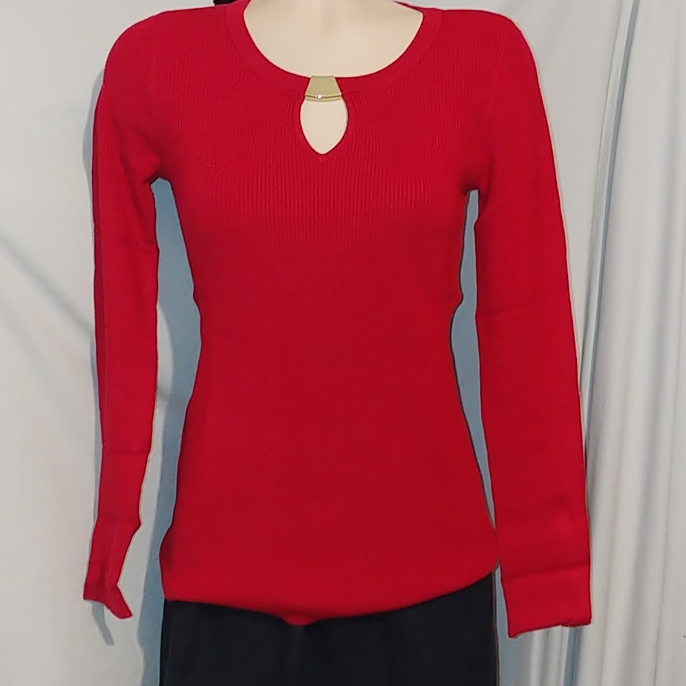 INC Retro keyhole ribbed long sleeve top, NEW
